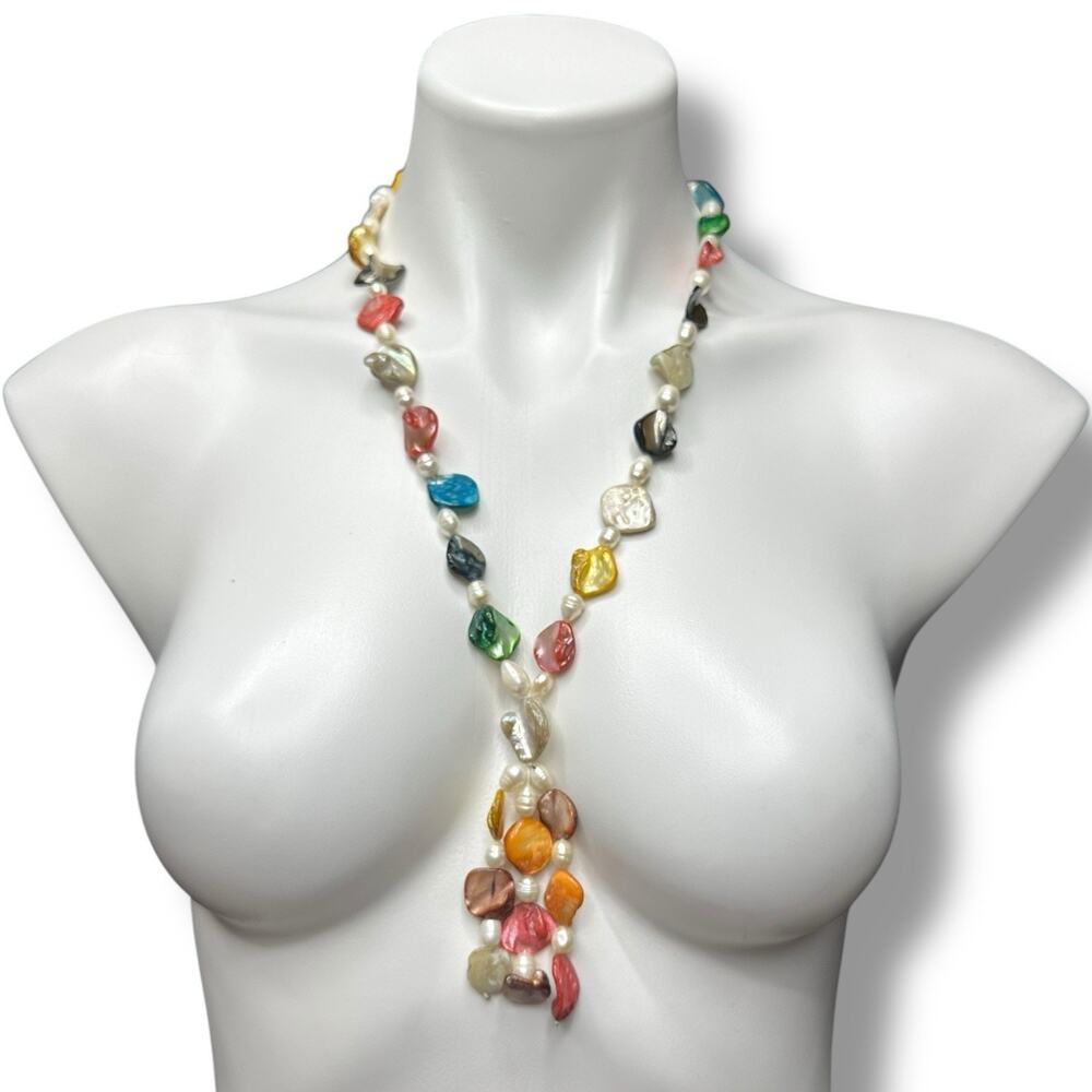 Freshwater Baroque Pearl Necklace Tassel Rainbow Multicolor Beach Ocean Wedding